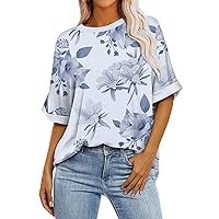 Womens Tops Dressy Casual Shirts Loose Fit Oversized T Shirts Half Sleeve Summer Blouse Crew Neck Tunic