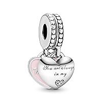 PANDORA Jewelry Mother and Daughter Hearts Dangle Compatible with PANDORA Moments - Sterling Silver Charm with Cubic Zirconia - Mother's Day Gift with Gift Box
