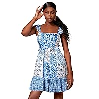 TINMIIR Summer Dress for Women Patchwork Print Ruffle Trim A-line Dresses