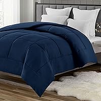 All Season Double Fill Luxury Soft Microfiber Down Alternative Comforter Duver Insert - Queen, Navy, 1-Piece Bedding Comforter
