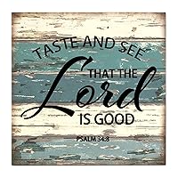 Vintage Style Wood Sign Bible Verse Taste and See That the Lord is Good Wooden Wall Art Plaque for Porch Living Room Garden Yard Kitchen Farmhouse Coffee Bar Bathroom Decor 12x12in