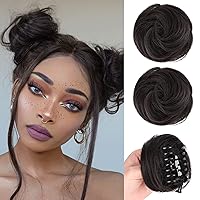Space Buns Hair Pieces, 2PCS Space Buns Clip in Mini Claw Messy Bun & Cat Ears Fake Hair Bun Extensions Wig Accessory Updo Hairpieces for Women Girls, 3.5