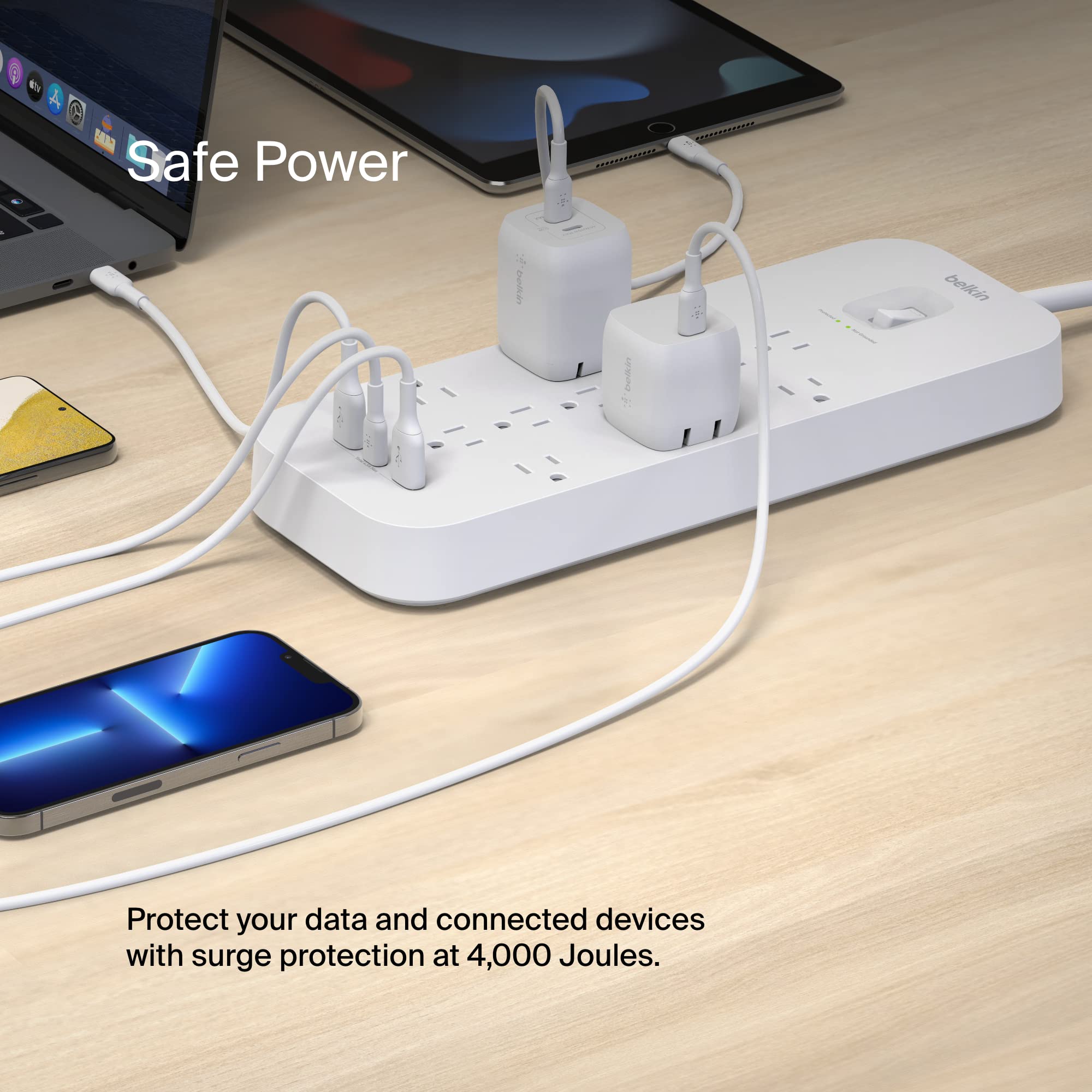 Belkin 12-Outlet Surge Protector Power Strip w/ 12 AC Outlets, 1 USB-C Port, & 2 USB-A Ports, 6ft Cable, Overload and Overvoltage Protection, and On/Off Power Switch - 4,000 Joules of Protection