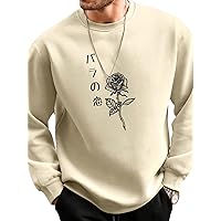 WDIRARA Men's Casual Letter Graphic Print Long Sleeve Crewneck Sweatshirt Tops
