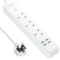 8 Way Outlets Power Strip with 4 USB Ports 1800J Surge Protection Double Switch Plug Extension with 1.8M Braided Extension Cord for Home Office Extension Lead with USB Slots 