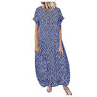Women's Casual Loose Long Dress 2024 Summer Beach Sundress Oversized Crew Neck Short Sleeve Fashion Maxi Dresses