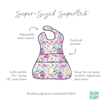 Bumkins Bibs, Baby Bibs for Girl or Boy, SuperBib Baby and Toddler Bib 6-24 Months, Bib for Eating, Waterproof Fabric