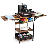 3 Tier Movable Heat Press Table with Folding Shelf, Foldable Heat Transfer Machine Stand, 20'' Heavy Duty Rolling Workbench for DIY Sublimation Transfer Machine