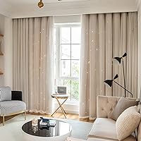 Loyala Stars Curtains Blackout Curtains for Bedroom Double Layer Curtains Kids Curtains Cute Curtains Kids Blackout Curtains, Curtains 84 Inches Long 1 Panel, Beige Curtains, 42 X 84 Inches