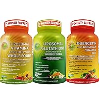 Liposomal Glutathione 500mg Supplement, Master Antioxidant & Detoxifier - Bundle up with - Liposomal Vitamin C 1500mg Capsules & Quercetin with Bromelain Vitamin C and Zinc with Organic Whole Food