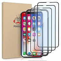 MANTO 3 Pack Screen Protector for iPhone 11 Pro, iPhone Xs, iPhone X 5.8 inch Full Coverage Tempered Glass Film Edge to Edge Protection