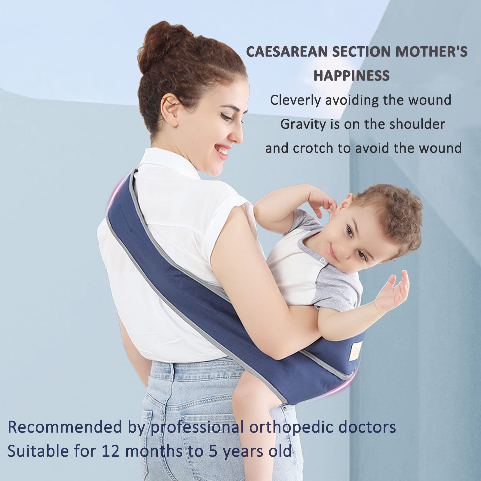 Portable Toddler Carrier, Adjustable Child Sling, Ergonomic One Shoulder Labor-Saving Polyester Half Wrapped Toddler Sling with Anti-Slip Particles, for Toddler, Children 6-36 Months