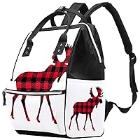 Black and Red Plaid Deer Diaper Bag Backpack Baby Nappy Changing Bags Multi Function Large Capacity Travel Bag