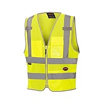 Pioneer Safety Vest for Men, Hi Vis Reflective Mesh Neon with 8 Pockets, Zipper Closure for Construction, Traffic, Security Work, Orange, Yellow/Green, V1025260U-XL