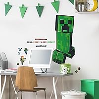RMK5360GM Minecraft Creeper Giant Peel and Stick Wall Decals, Green, Black, Brown, red, Orange