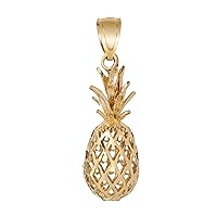 14K Solid Yellow Gold Hawaiian Diamond Cut 3D Pineapple Pendant Charm, Nickel Free Hypoallergenic for Sensitive Skin, Gift Box Included