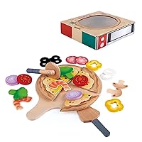 Hape Perfect Pizza Wooden Playset for Kids Kitchen| 2-in-1 Pizza Oven & Delivery Box| 29 PCs Pretend Play for Toddlers Ages 3 Years and Up , Black