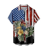 Mens USA Flag 4th July Pattern Hawaiian Shirt Button Down Shirts Graphic Patriotic Holiday Beach Shirts