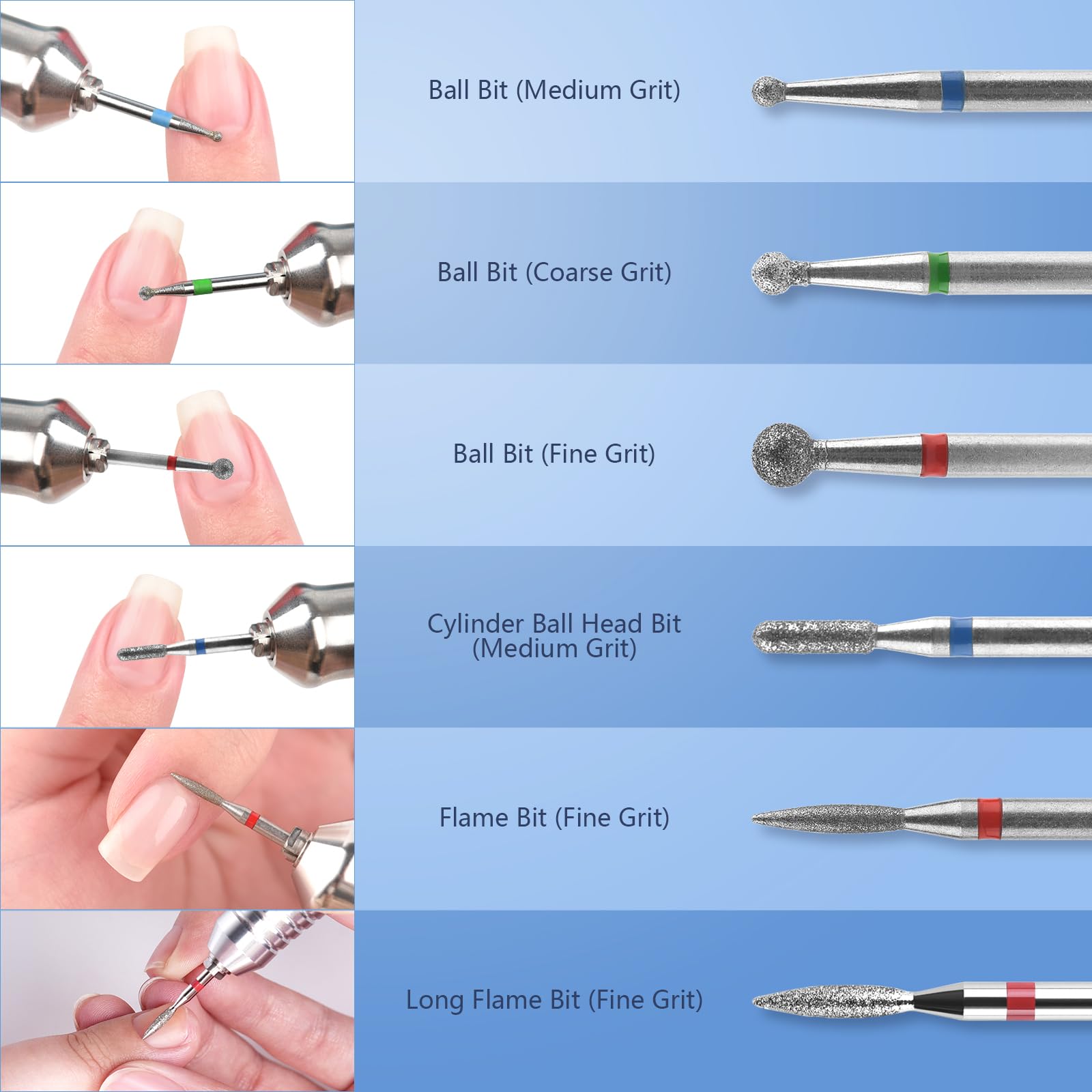 KADS 16pcs Nail Drill Bits Set, 3/32 Inch Diamond Cuticle Nail Bits Kit for Nail Drill E-File, Manicure Pedicure Remover Tools for Acrylic Gel Nails, Salon Home Nail Care Supplies, Silver