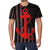 US American Flag Anchor Men's T Shirts Full Print Tees Crew Neck Short Sleeve Tops