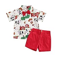 Toddler Baby Boy Christmas Clothes Santa Cow Print Short Sleeve Button Bowtie Shirt Bib Shorts Set Gentleman Outfit
