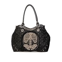 Black Flocked Cameo Skeleton Handbag - Black/One Size