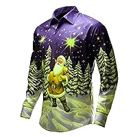 Christmas Shirts for Men Xmas Holiday Party Dress Shirt Long Sleeve Snow Hawaiian Button Tops for Wedding Prom