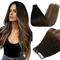 Full Shine Balayage Tape in Hair Extensions Human Hair Double Sided Tape in Extensions 20 Inch Seamless Skin Weft Hair Extensions Black To Brown Highlighted Blonde 1B/6/27 50 Gram 20 Pcs Straight Hair
