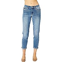 Judy Blue Mid Rise Cuffed Slim Jeans - Comfy & Stretchy Denim for Everyday Wear 82441-
