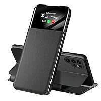 Leather Case for Samsung Galaxy S24 Ultra/S24 Plus/S24 Clear View Flip Cover Smart Wake-Up Folio Wallet Business Phone Case (Black,S24 Ultra)