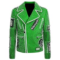 LP-FACON Mens Punk Rock World Studded Spikes Brando Motorcycle Leather Jacket Retro Vintage Outerwear