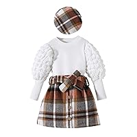 Fernvia Toddler Baby Girl Fall Winter Skirt Set Turtleneck Ribbed Long Sleeve T-Shirt Top & Plaid Skirts Dress 2Pcs Outfits