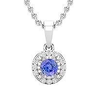 Dazzlingrock Collection 4 mm Round Bezel Set Gemstone with White Diamond Ladies Halo Pendant (Silver Chain Included), Available in Metal 10K/14K/18K Gold & 925 Sterling Silver