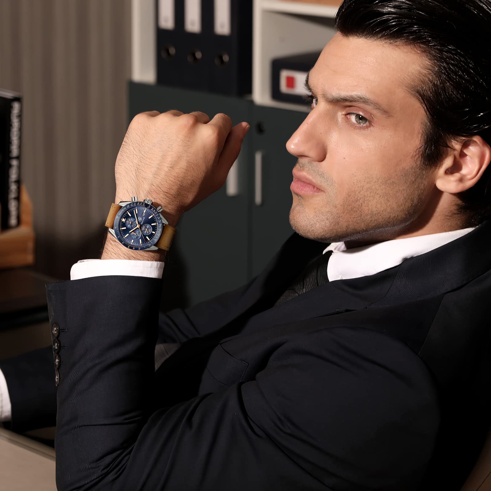 BENYAR herrenuhren Chronograph Analogue Quartz Armbanduhr für männer Lederband Herren Fashion Business Sport Design 30M wasserdicht Elegantes Geschenk für männer