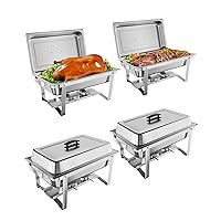 Chafing Dish Buffet Set 4 Pack, 8 QT Stainless Steel Chafer Buffet Food Servers and Warmers Set with Water Pan for Weddings, Parties, Banquets, and Catering