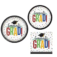 Graduation Party Supplies for 8 People | Bundle Includes Paper Plates & Napkins | Colorful Grad Design, Multi