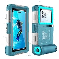 Professional Underwater Phone Case for Snorkeling Diving 50ft/15m Waterproof Scuba Photo&Video Universal Housing for iPhone 15 Pro Max/14/13/12/11/Xr/X/Xs Samsung Galaxy S24/S23/S22/S21 Teal-Blue