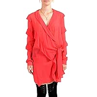 Just Cavalli Women's Red See Through 100% Silk Wrap Around Blouse Top US S IT 40