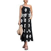 CCTOO Women's Floral Print Maxi Dress 2024 Sleeveless Summer Knot One Shoulder Flowy Boho Dresses with Pockets