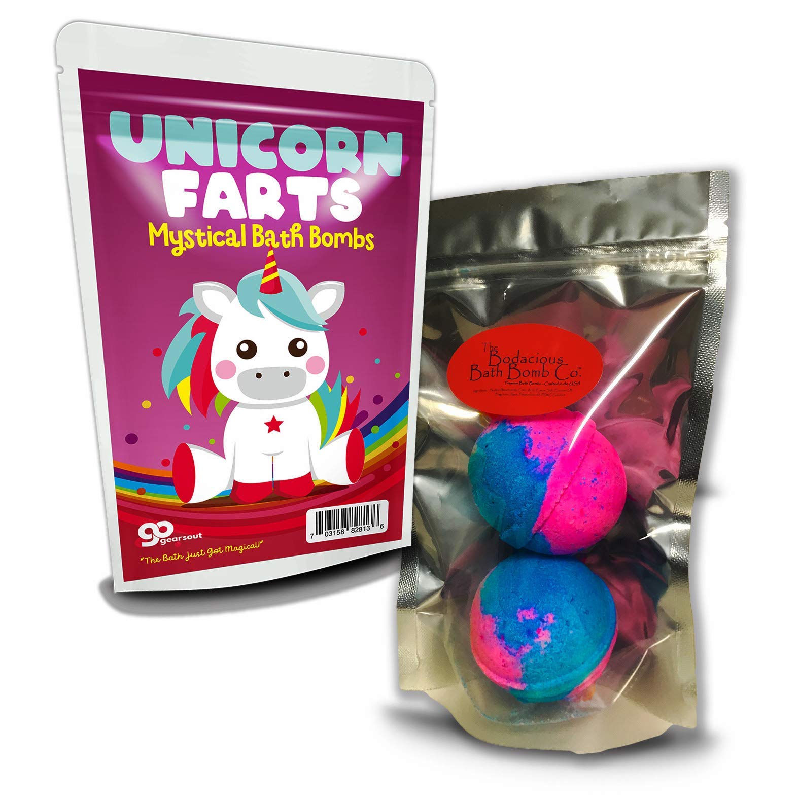 Unicorn Farts Bath Bombs - Cute Unicorn Rainbow Design - Fun XL Novelty Bath Fizzers for Girls - Blue and Pink, Cotton Candy Fragrance, 2 Count