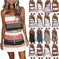 Summer Dresses for Women,Trendy Striped Sleeveless Halter Strap Beach Mini Sundresses Boho Flowy Dress with Pockets