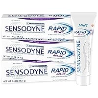 Sensodyne Rapid Relief Toothpaste for Sensitive Teeth, Mint with Fluoride, Adult Sensitive Toothpaste for Painful Teeth and Gums, Long Lasting Protection, 3.4 oz (Pack of 3)
