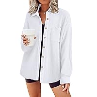 HOTOUCH Waffle Button Down Shirt Women Casual Knit Tops Long Sleeve Loose Fit Shacket with Pocket