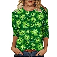 Shamrock Printed 3/4 Sleeve Tops for Women, Womens St Patrick's Day T-Shirt Blessed Lucky Irish Tshirts Casual Graphic Tees