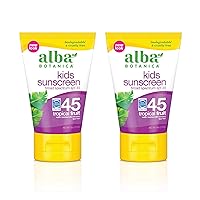 Alba Botanica Kids Sunscreen for Face and Body, Tropical Fruit Sunscreen Lotion for Kids, Broad Spectrum SPF 45, Water Resistant and Hypoallergenic, 4 fl. oz. Bottle (Pack of 2)