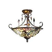 Dale Tiffany TH90212 Crystal Peony Semi-Flush Mount Light, Antique Golden Sand and Art Glass Shade