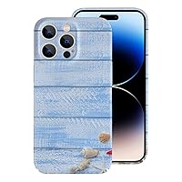 Blue Wooden with Shells, Starfish and Sand Compatible with iPhone 14 Pro Max Phone Cases Funny Graphic Protection Cover for Men Women