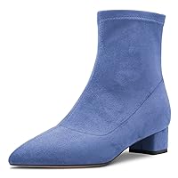 Castamere Women Chunky Block Low Heel Close Pointed Toe Ankle Boots Short Bootie Slip-on Zipper 1.4 Inches Heels Classic Cute Shoes