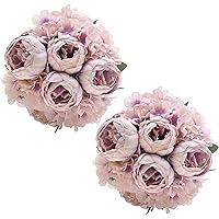 2 Pack Artificial Peony Bouquets Vintage Silk Peonies with Large Soft Flowers for Wedding Home Party Décor, Pale Purple X2