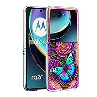 Razr Plus 2023 Case,Blue Butterfly Flowers Rose Anti-Scratch Solid Hard case Protective Shookproof Phone Cover for Motorola Razr+ 2023/Razr Plus 2023